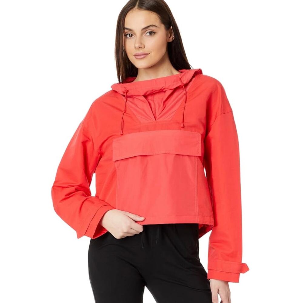 Sweaty Betty Nomad cotton linen Pullover hooded women's jacket 8 tulip red NWT